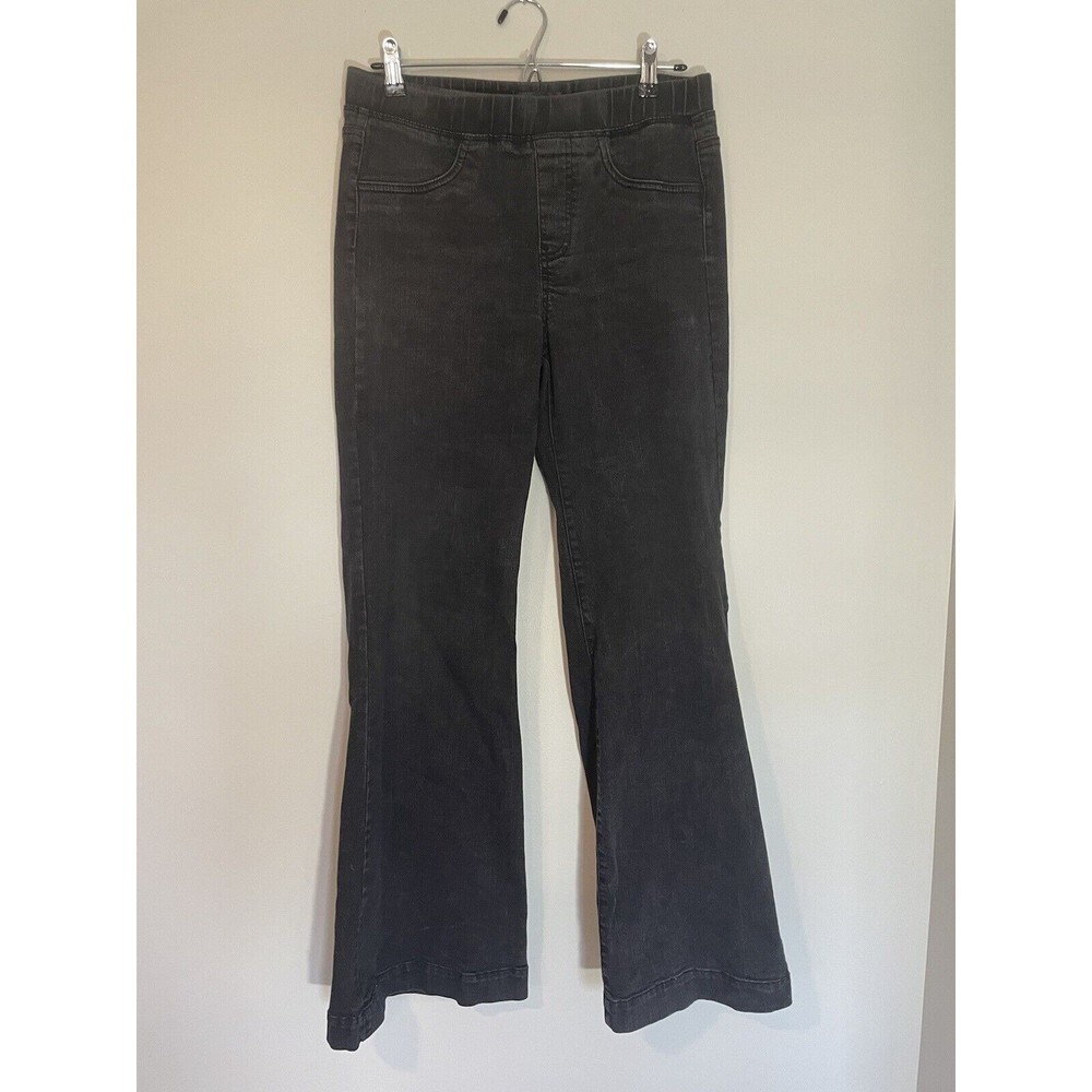 C'est Toi Black Label Size L  Black Stretch Pull On Flare Jeans Elastic‎ Waist